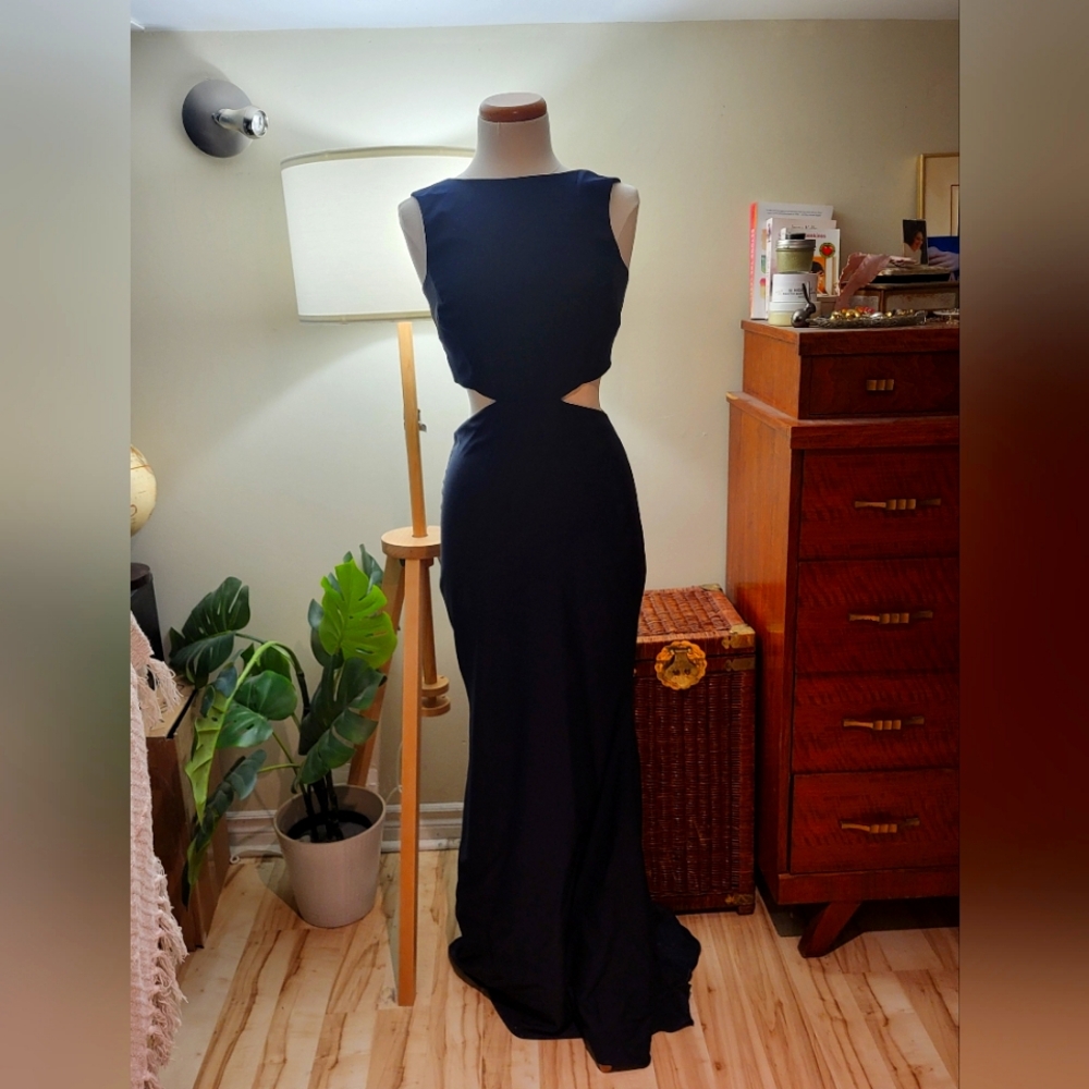 Elegant Dark Navy Cutout Gown